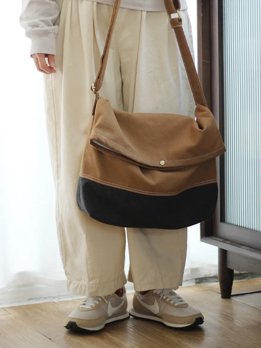 Two Tone Messenger Bag Canvas Stachel Side Bag Two Tone Canvas Shoulder Bag for Women