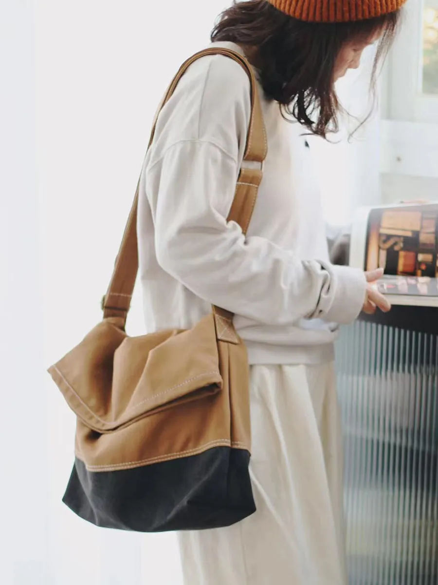 Two Tone Messenger Bag Canvas Stachel Side Bag Two Tone Canvas Shoulder Bag for Women