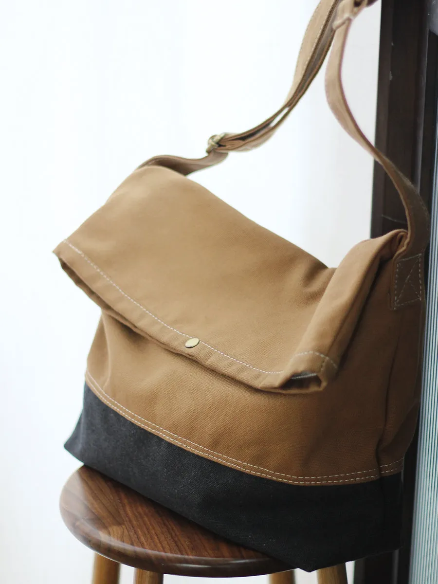 Two Tone Messenger Bag Canvas Stachel Side Bag Two Tone Canvas Shoulder Bag for Women