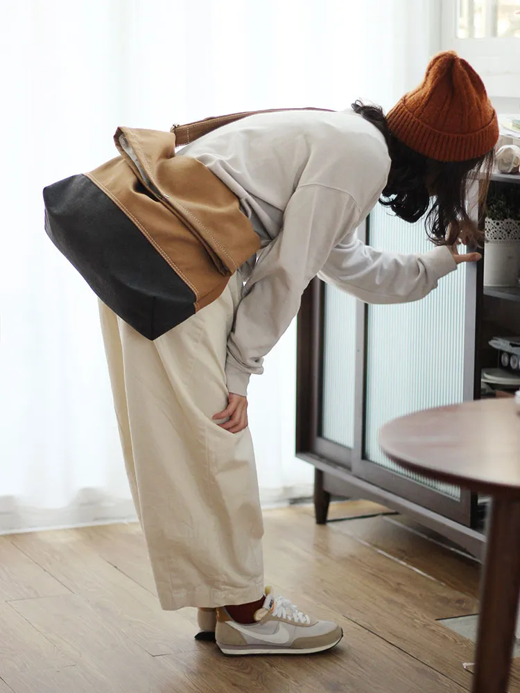 Two Tone Messenger Bag Canvas Stachel Side Bag Two Tone Canvas Shoulder Bag for Women