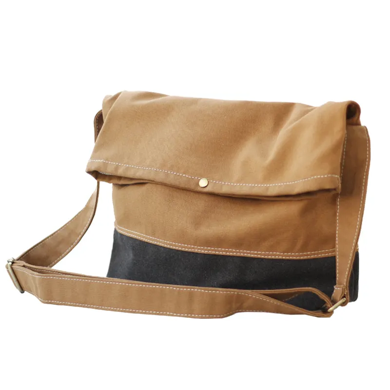 Two Tone Messenger Bag Canvas Stachel Side Bag Two Tone Canvas Shoulder Bag for Women