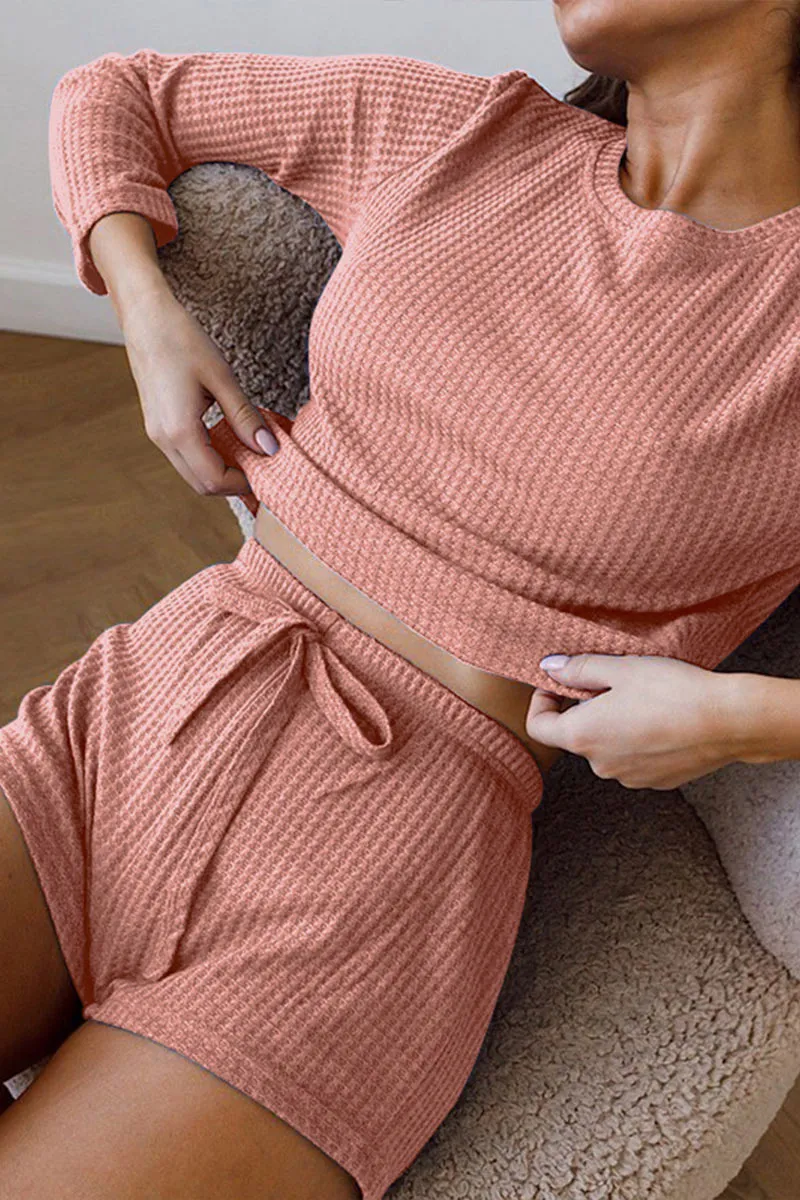 UK0143 Waffle Knit Pajamas Set