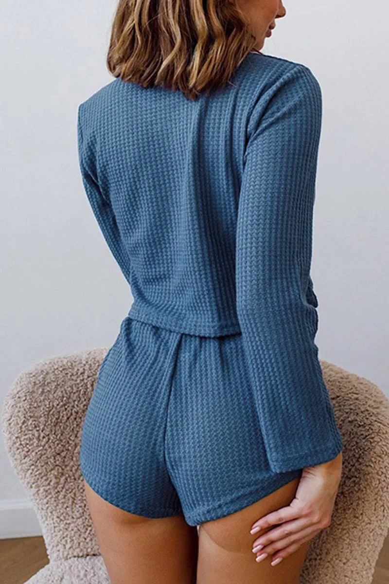 UK0143 Waffle Knit Pajamas Set