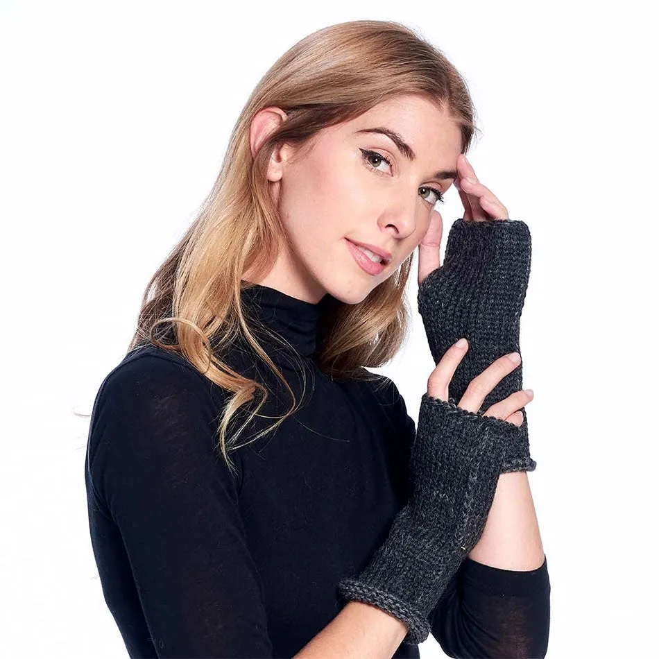 Unisex Alpaca Fingerless Roll Gloves - Carbon