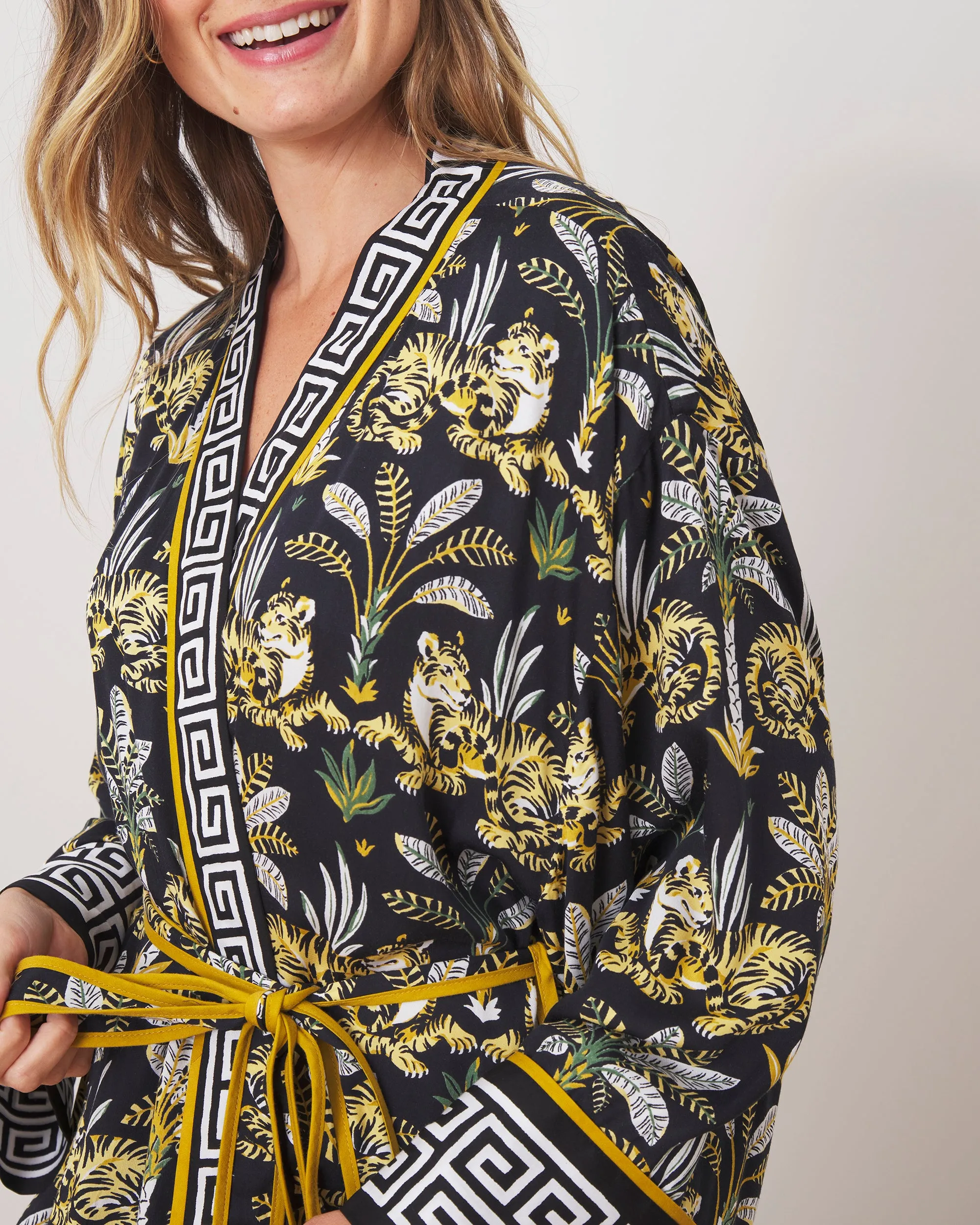Untamed Tiger - Satin Chic to Sleep Nightie & Robe Set - Gold Ink