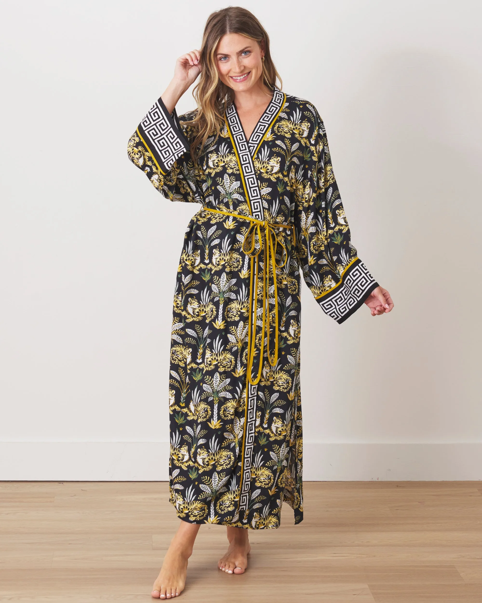 Untamed Tiger - Satin Chic to Sleep Nightie & Robe Set - Gold Ink