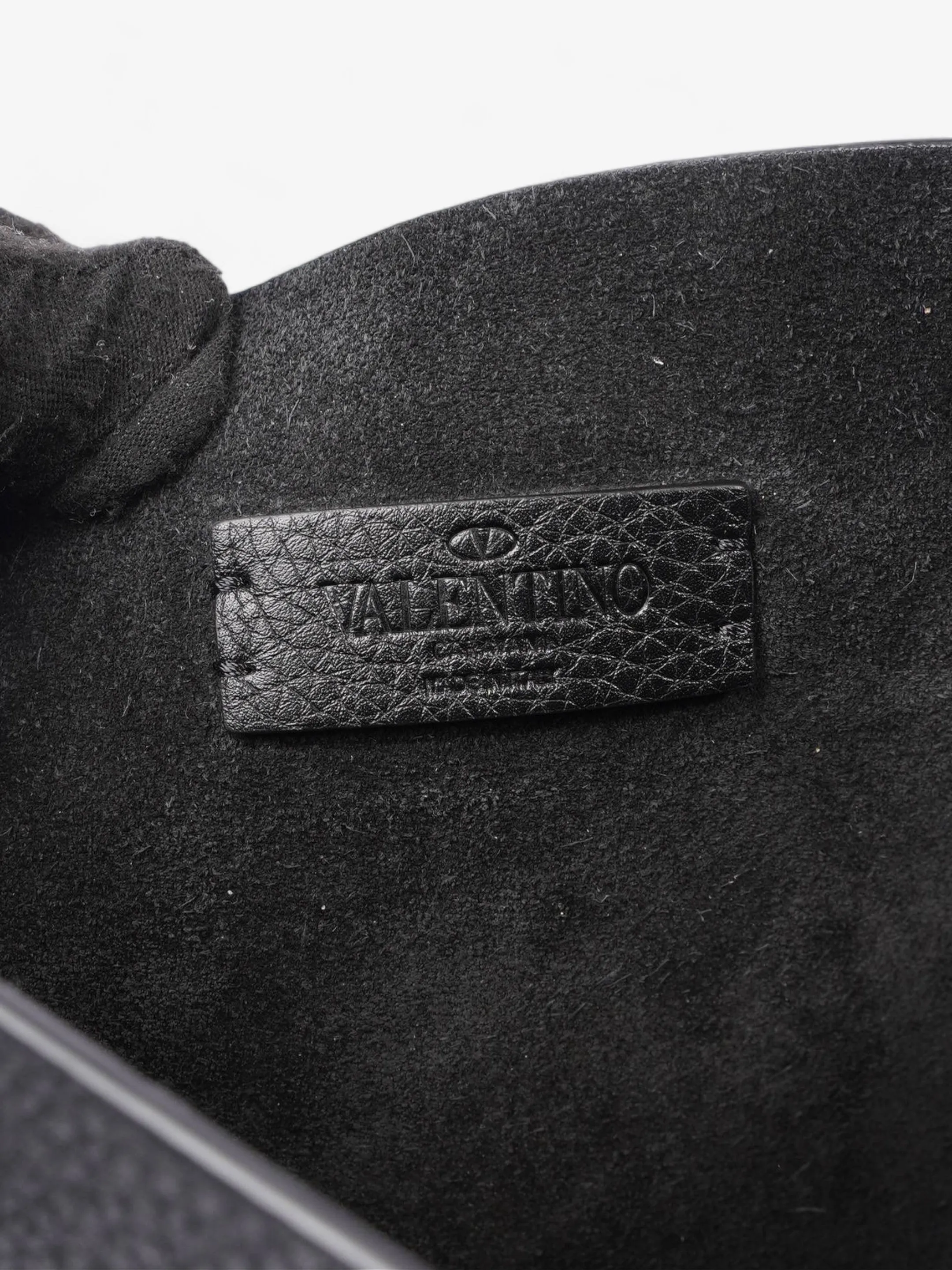 Valentino Logo Embossed Messenger Black Calfskin Leather