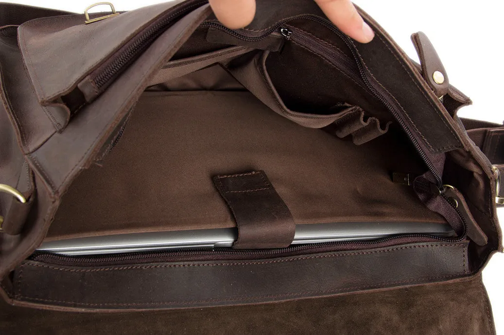 Vintage Dark Espresso Leather Briefcase for Men, Leather Messenger Bags