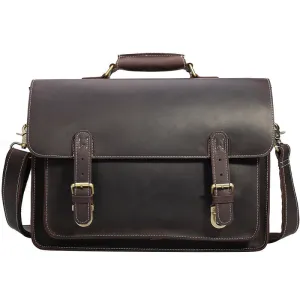 Vintage Dark Espresso Leather Briefcase for Men, Leather Messenger Bags