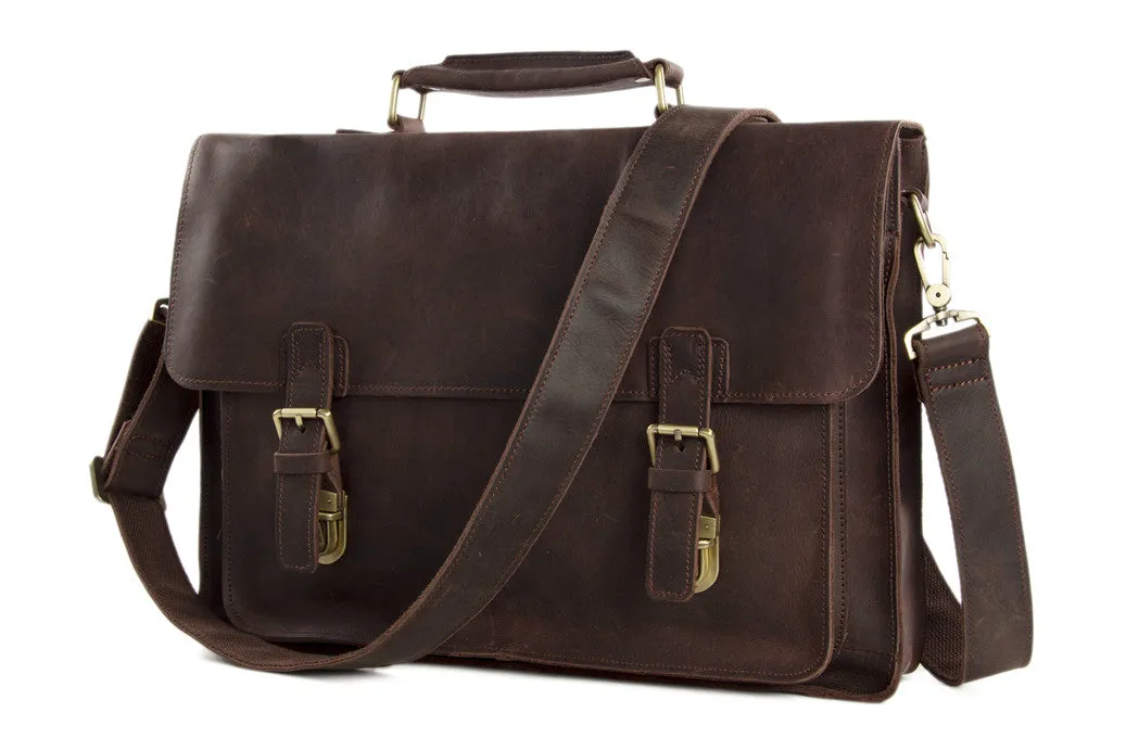 Vintage Dark Espresso Leather Briefcase for Men, Leather Messenger Bags