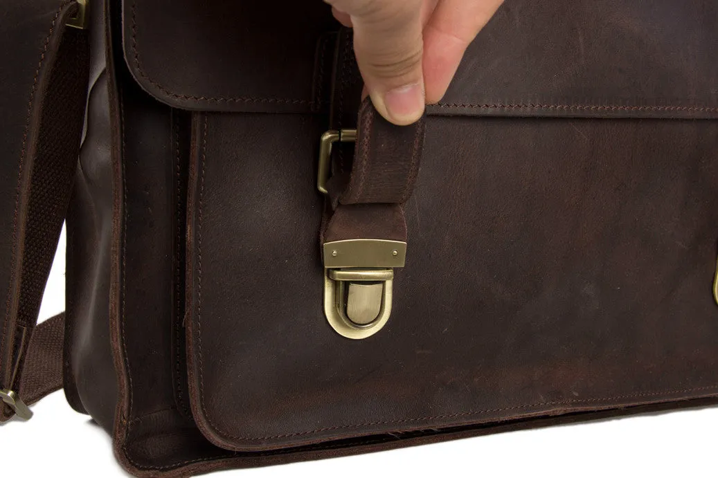 Vintage Dark Espresso Leather Briefcase for Men, Leather Messenger Bags