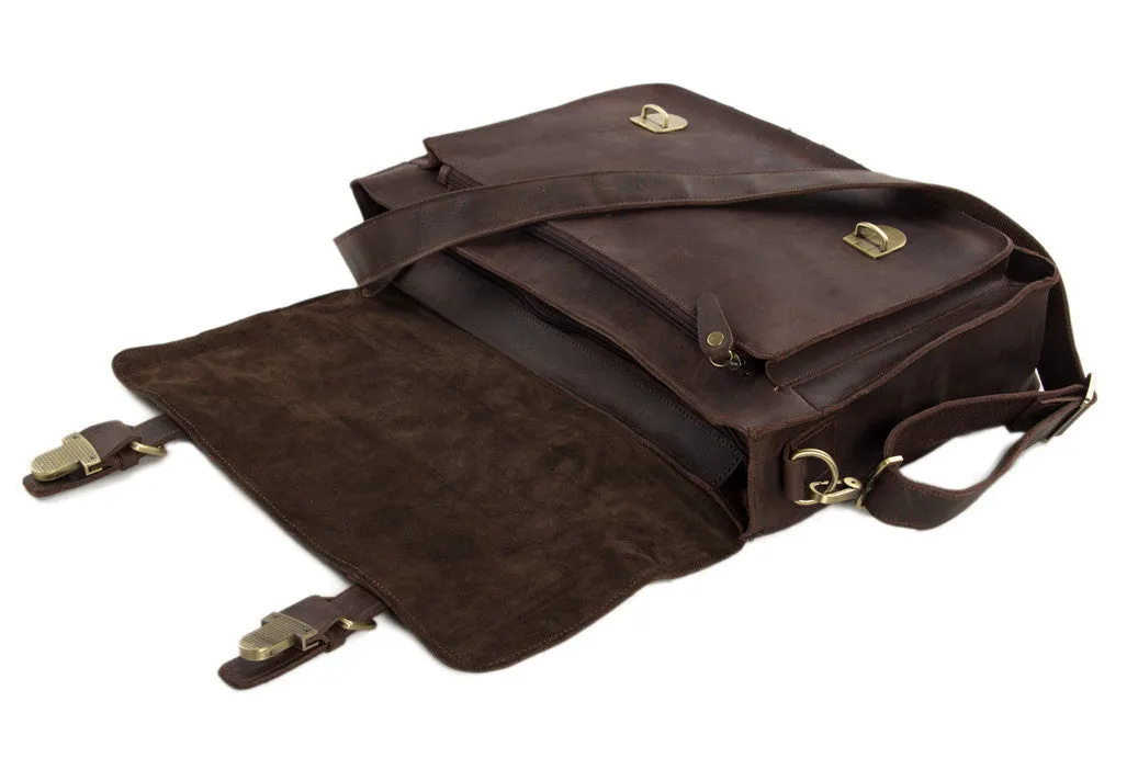 Vintage Dark Espresso Leather Briefcase for Men, Leather Messenger Bags