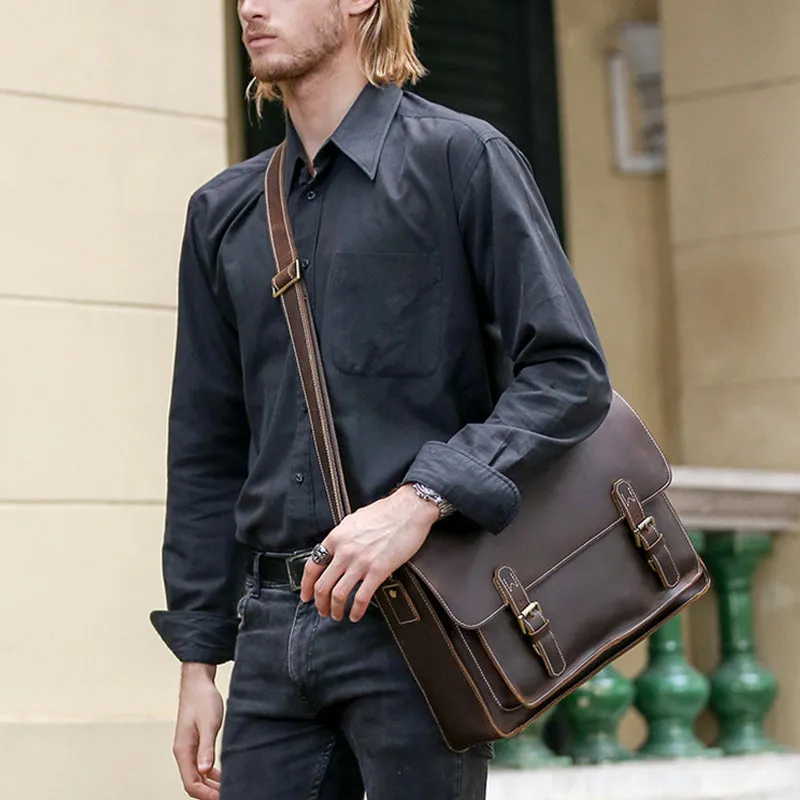 Vintage Dark Espresso Leather Briefcase for Men, Leather Messenger Bags