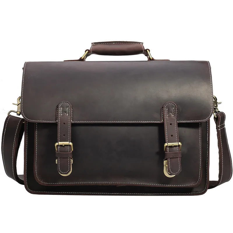 Vintage Dark Espresso Leather Briefcase for Men, Leather Messenger Bags