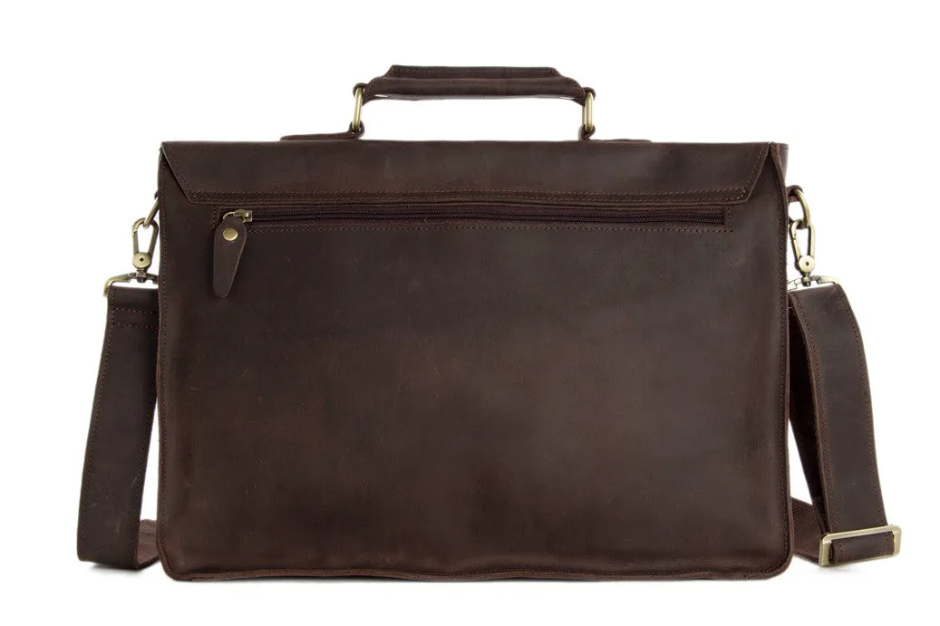 Vintage Dark Espresso Leather Briefcase for Men, Leather Messenger Bags