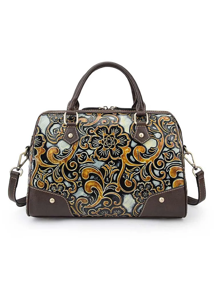 Vintage Pattern Handmade Leather Embossed Handbag