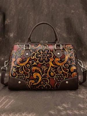 Vintage Pattern Handmade Leather Embossed Handbag
