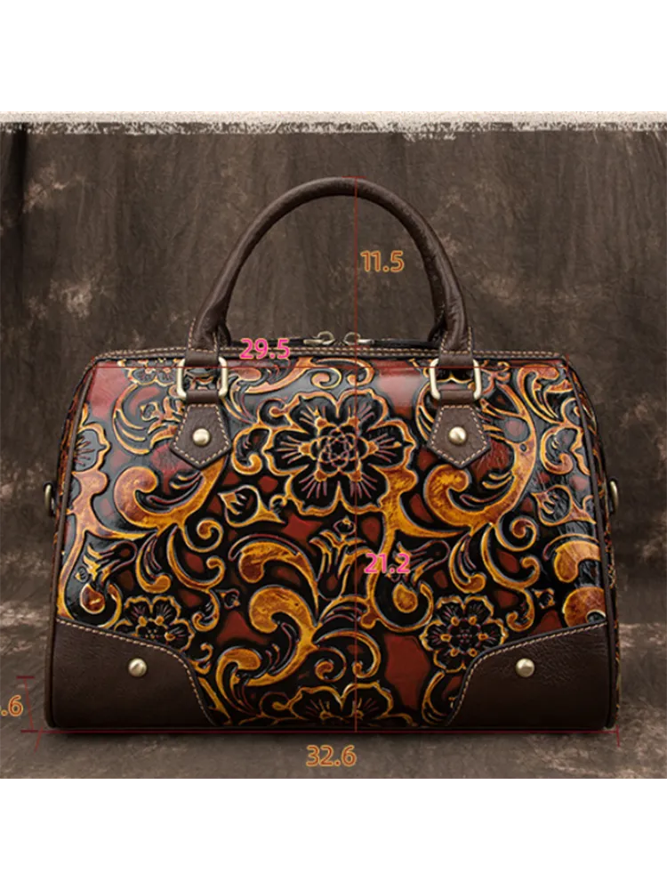 Vintage Pattern Handmade Leather Embossed Handbag