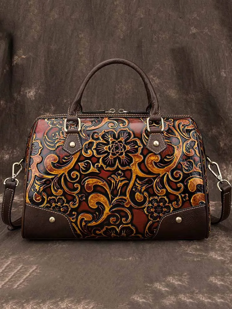 Vintage Pattern Handmade Leather Embossed Handbag