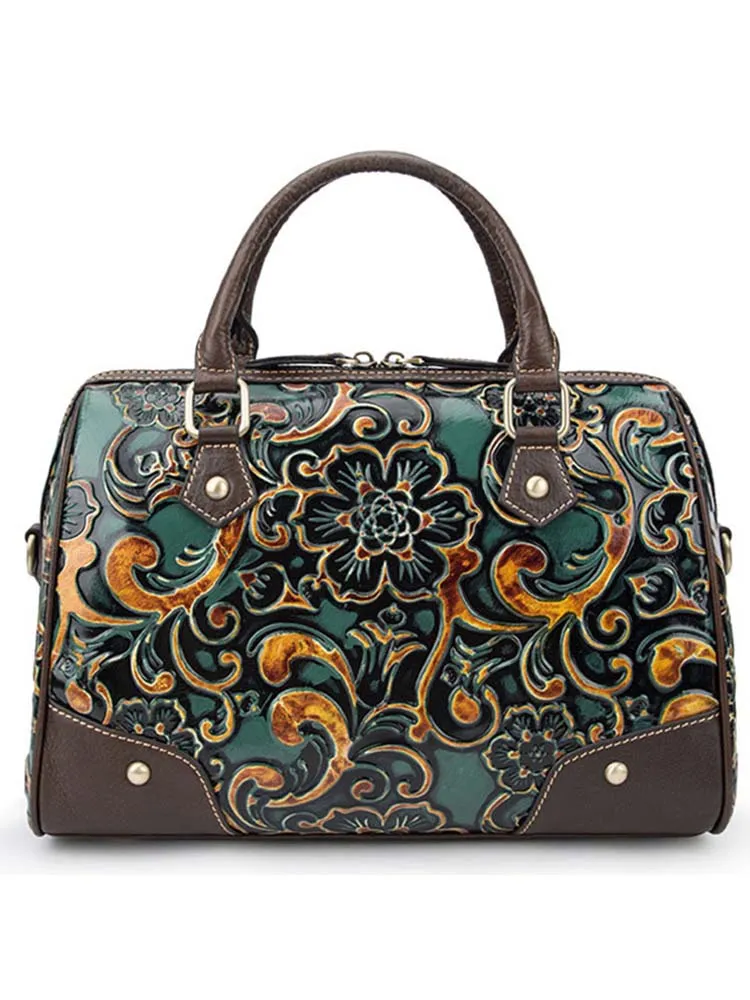 Vintage Pattern Handmade Leather Embossed Handbag