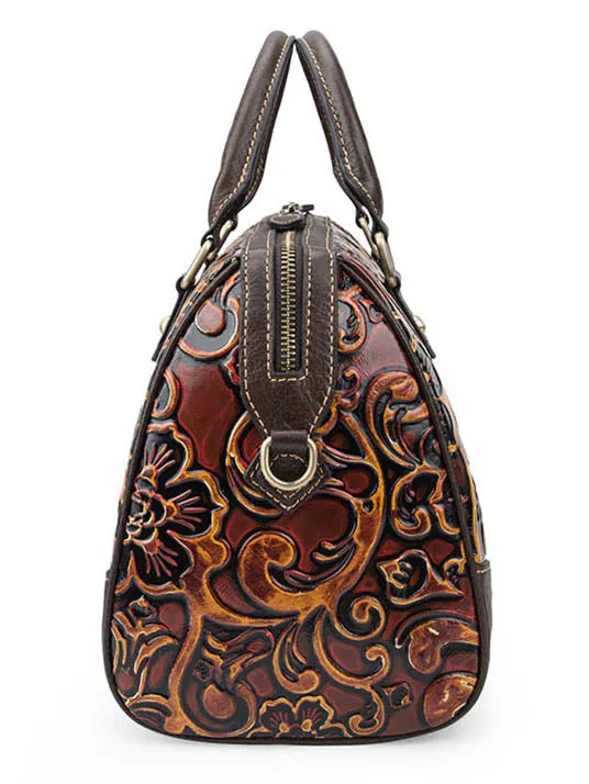 Vintage Pattern Handmade Leather Embossed Handbag