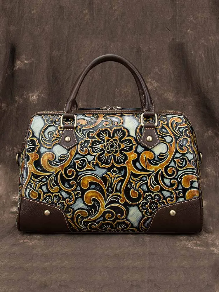 Vintage Pattern Handmade Leather Embossed Handbag