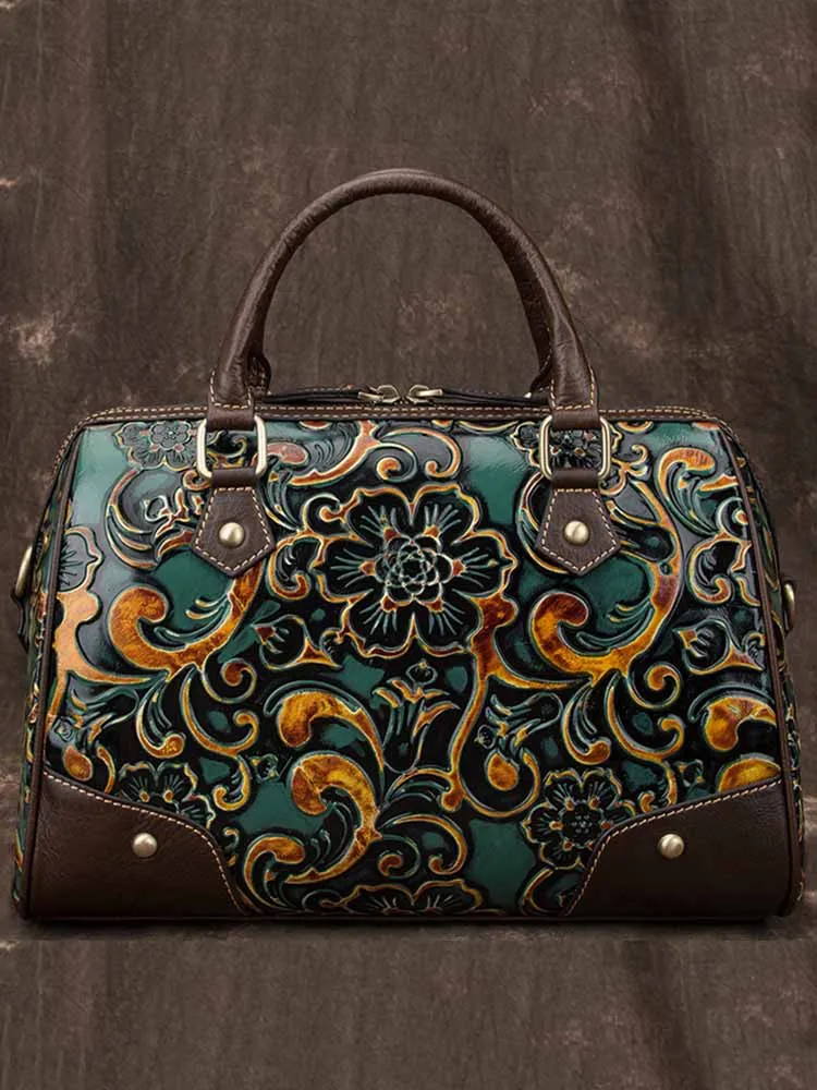 Vintage Pattern Handmade Leather Embossed Handbag