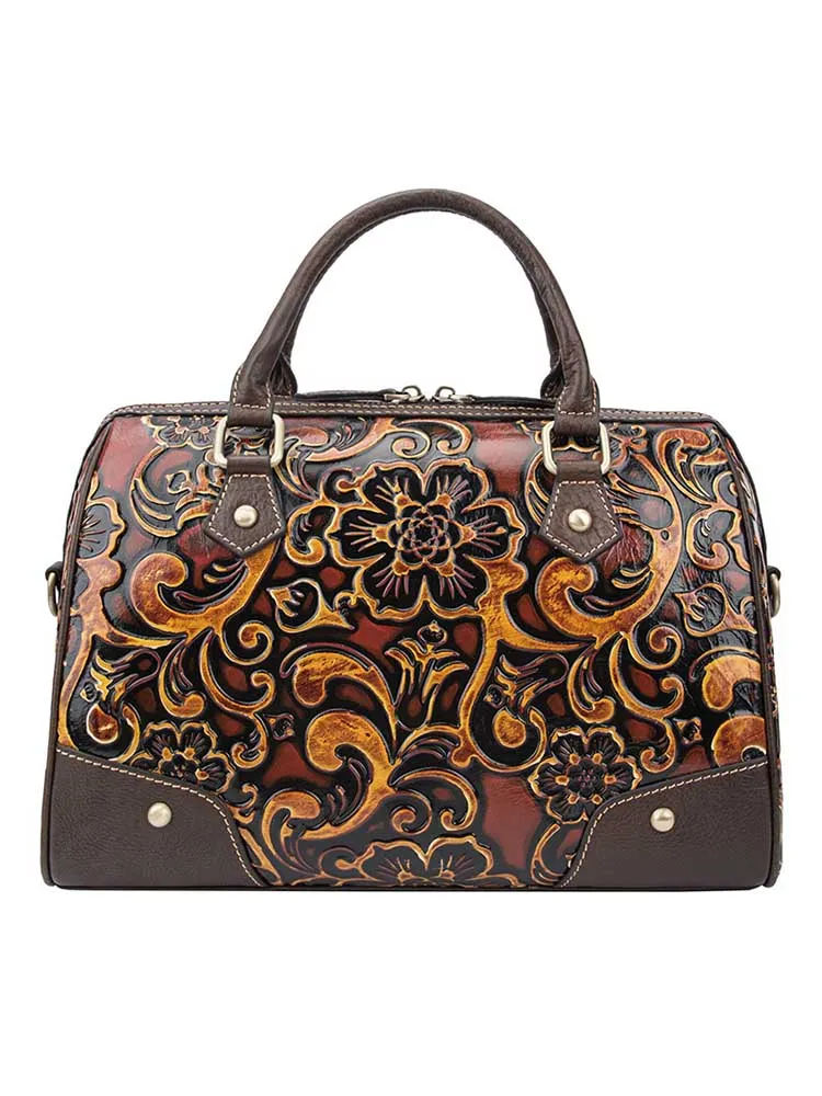 Vintage Pattern Handmade Leather Embossed Handbag