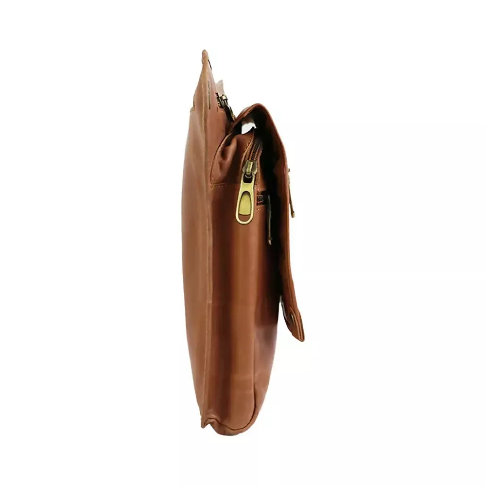 Vintage PU Leather Utility Bag – Multi-Pocket Travel & Everyday Bag (Brown)