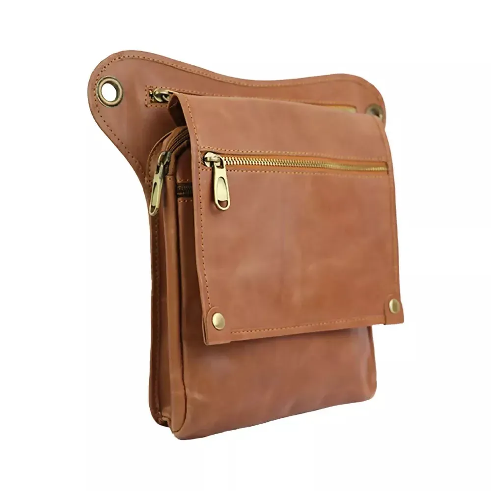 Vintage PU Leather Utility Bag – Multi-Pocket Travel & Everyday Bag (Brown)