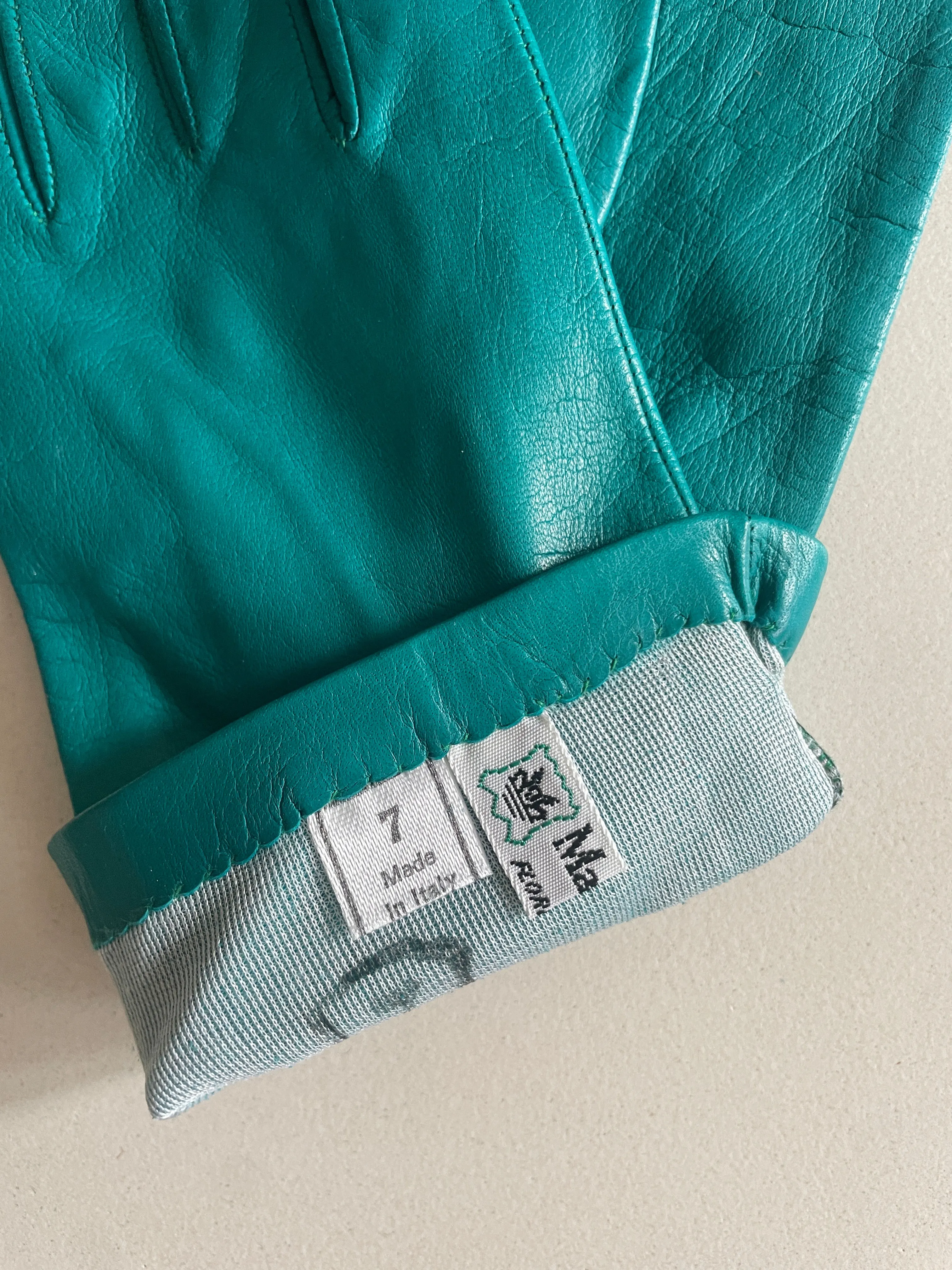 Vintage Teal Kid Leather Gloves