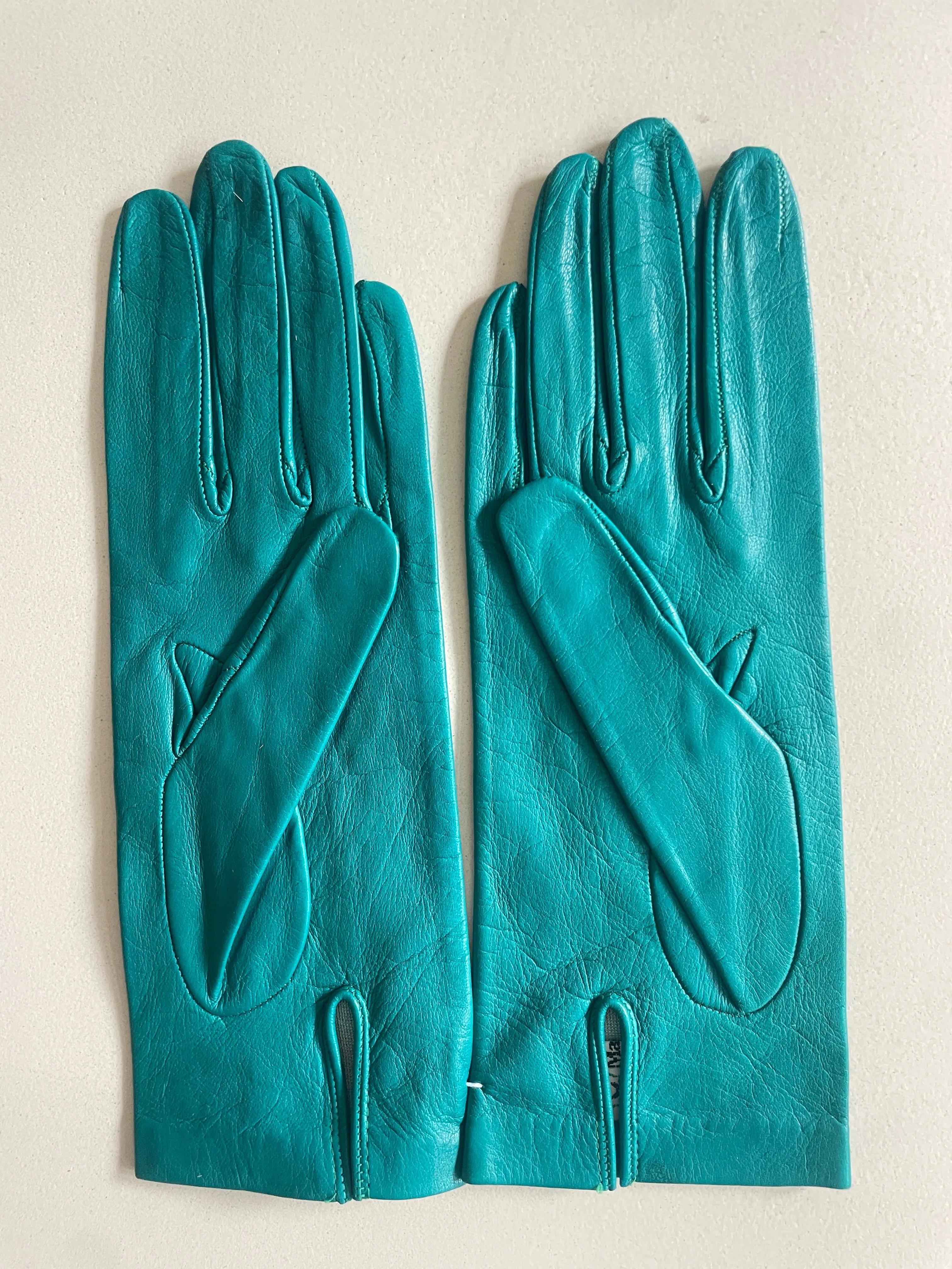 Vintage Teal Kid Leather Gloves