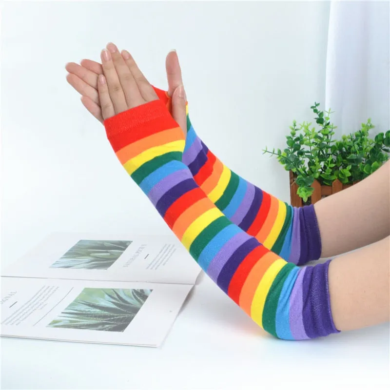 Vivid Rainbow Fingerless Gloves
