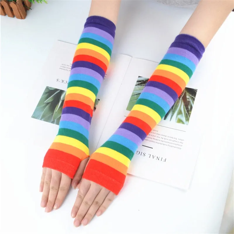 Vivid Rainbow Fingerless Gloves