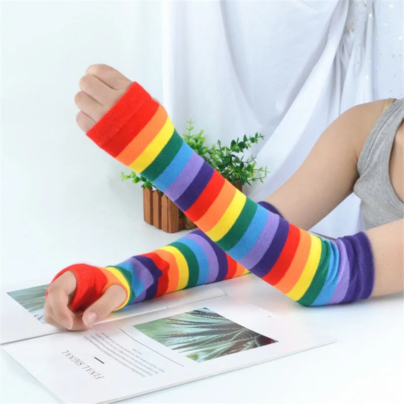 Vivid Rainbow Fingerless Gloves