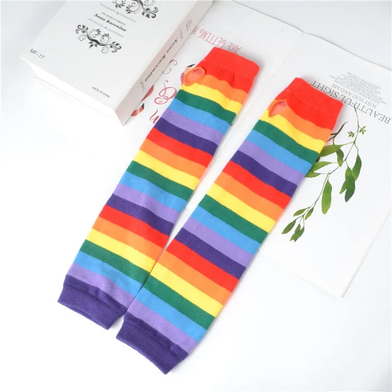 Vivid Rainbow Fingerless Gloves