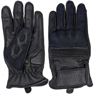 VL480B Denim & Leather Motorcycle Gloves (Black) with Mobile Phone Touchscreen