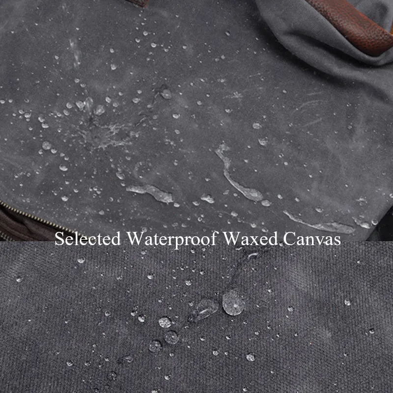 Waterproof Waxed Canvas Handbag Full Grain Leather With Canvas Tote Bag Vintage Style Big Shoulder Bag