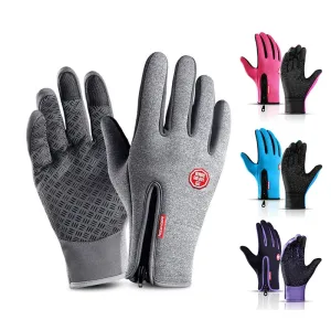 Waterproof Windproof Winter Gloves - Touchscreen Skiing Cold Gloves for Men, Warm Fashion Outdoor Sports Riding Zipper Gloves for Women