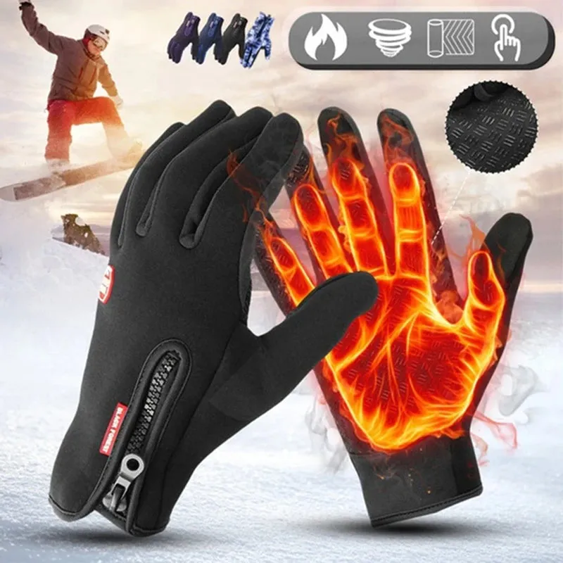Waterproof Windproof Winter Gloves - Touchscreen Skiing Cold Gloves for Men, Warm Fashion Outdoor Sports Riding Zipper Gloves for Women