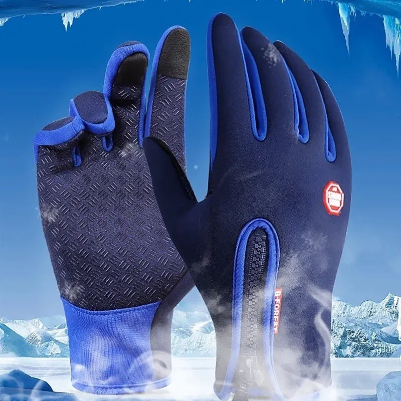 Waterproof Windproof Winter Gloves - Touchscreen Skiing Cold Gloves for Men, Warm Fashion Outdoor Sports Riding Zipper Gloves for Women