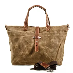 Waxed Canvas With Full Grain Leather Tote Waterproof Crossbody Bag Large Capacity Shopper Bag