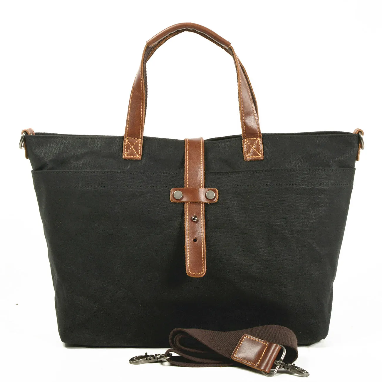 Waxed Canvas With Full Grain Leather Tote Waterproof Crossbody Bag Large Capacity Shopper Bag