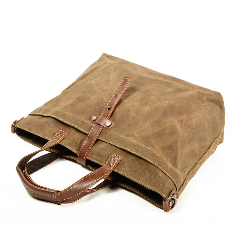 Waxed Canvas With Full Grain Leather Tote Waterproof Crossbody Bag Large Capacity Shopper Bag