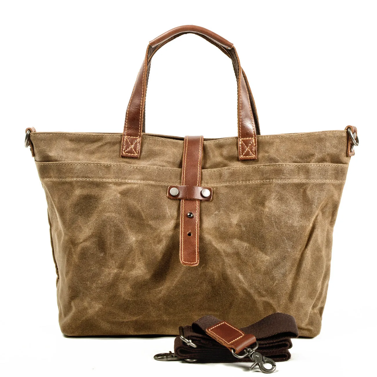 Waxed Canvas With Full Grain Leather Tote Waterproof Crossbody Bag Large Capacity Shopper Bag