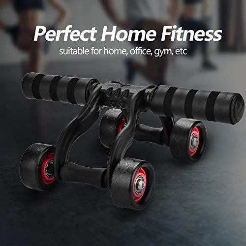 Wazdorf Anti Skid Double Wheel Total Body AB Roller Exerciser for Abdominal Stomach Exercise Training with Knee Mat Steel Handle, Roller for Exercise, Excersice Roller (4 Wheel Roller)