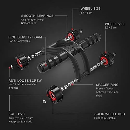 Wazdorf Anti Skid Double Wheel Total Body AB Roller Exerciser for Abdominal Stomach Exercise Training with Knee Mat Steel Handle, Roller for Exercise, Excersice Roller (4 Wheel Roller)