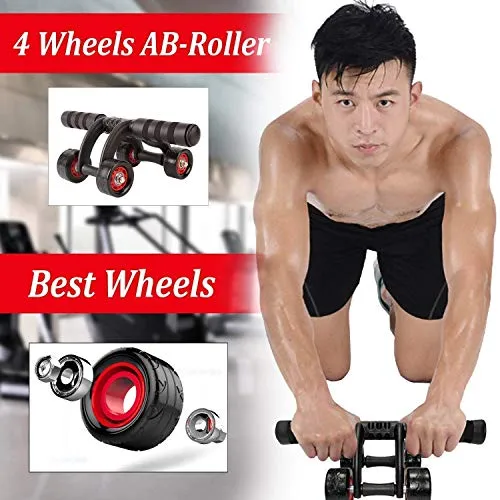 Wazdorf Anti Skid Double Wheel Total Body AB Roller Exerciser for Abdominal Stomach Exercise Training with Knee Mat Steel Handle, Roller for Exercise, Excersice Roller (4 Wheel Roller)