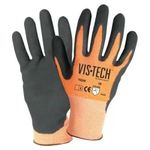Wells Lamont Vis-Tech Cut-Resistant Gloves with Nitrile Coated Palm, X-Large, Orange/Black, Y9296XL