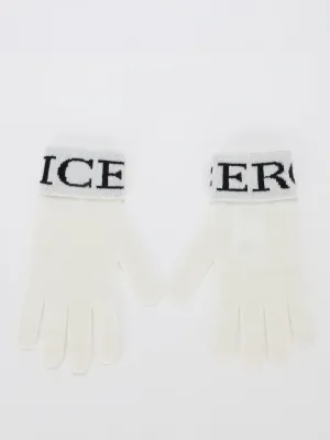 White Logo Cashmere Knitted Gloves